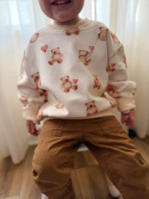 Teddy Bear Hearts Crewneck Sweatshirt for babies, cozy and stylish, shown from angle 4.