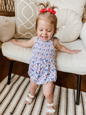 Smocked Red, White and Bows Bamboo Bubble Romper
