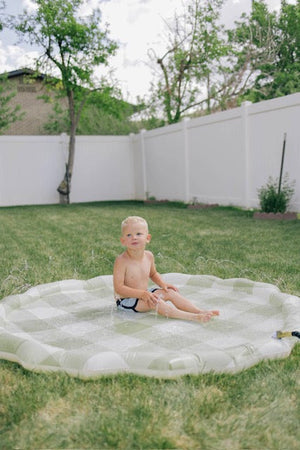 BROOKLYN NEUTRAL Green Gingham Splash Pad with Hose Attachment