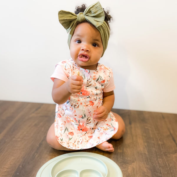 Peachy Dreams Bapron for babies, stylish and functional, shown at angle 8, perfect for mealtime messes.