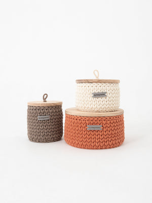 Round Storage Baskets w/ Wooden Lid Recycled