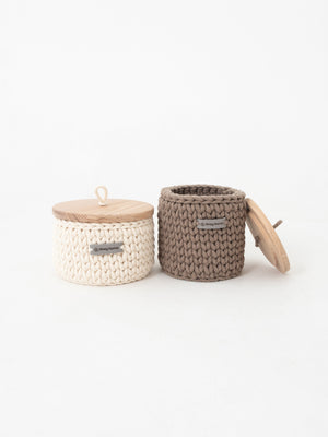 Round Storage Baskets w/ Wooden Lid Recycled