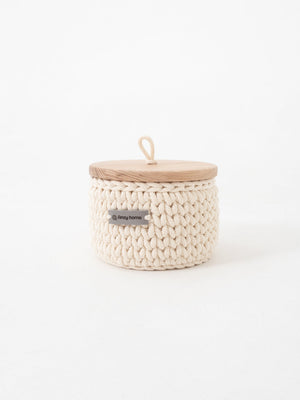 Round Storage Baskets w/ Wooden Lid Recycled