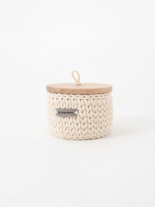 Round Storage Baskets w/ Wooden Lid Recycled