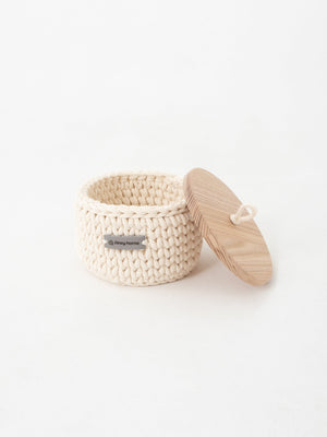 Round Storage Baskets w/ Wooden Lid Recycled
