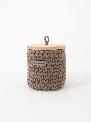Round Storage Baskets w/ Wooden Lid Recycled