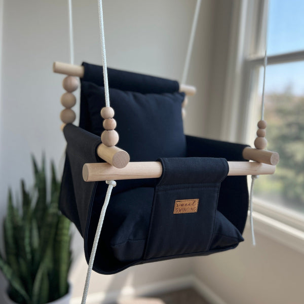 Indoor Cotton High Back Baby Swing-Peppercorn