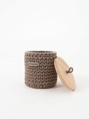 Round Storage Baskets w/ Wooden Lid Recycled