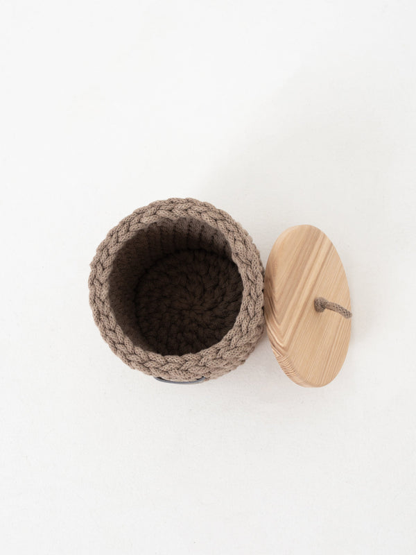 Round Storage Baskets w/ Wooden Lid Recycled