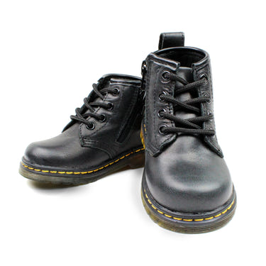 Black combat boots for babies, stylish and durable footwear for little adventurers.