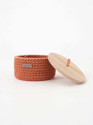 Round Storage Baskets w/ Wooden Lid Recycled