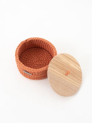 Round Storage Baskets w/ Wooden Lid Recycled