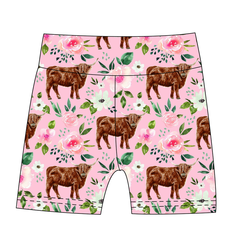 Maria Pink Highland Cows Bamboo Kids Biker Short