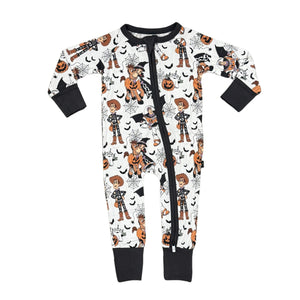 Howdy Boo Zippy zip pajamas for babies, showcasing soft fabric and playful design from angle 5.