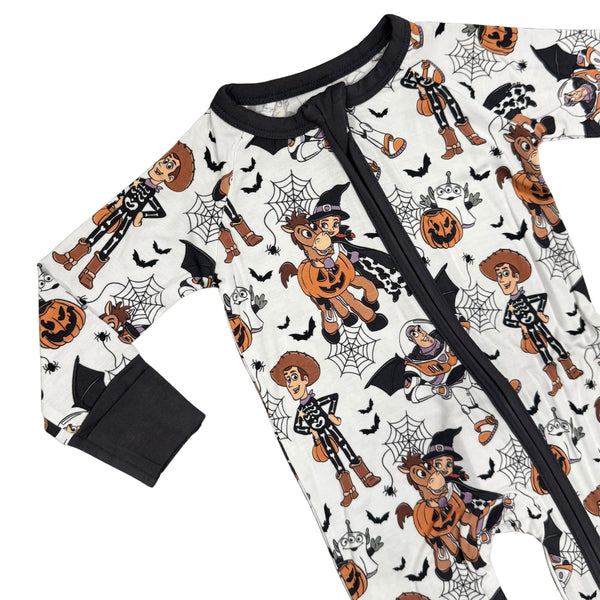 Howdy Boo Zippy zip pajamas for babies, featuring a cozy design and playful colors, angle view 4.