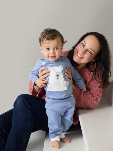 Organic Cotton Clayton Pullover in Polar Express design for babies and toddlers, soft and stylish top for little ones.