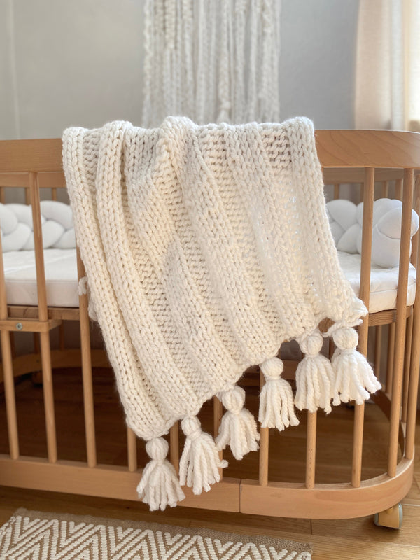 Boho Hand-Knitted Baby Blanket