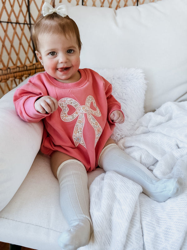 Applique Floral Bow Sweatshirt Romper