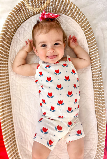 Red White & Blue Tulip Ribbed Bamboo 2pc Tank Set for babies, perfect for bedding and sleep comfort.