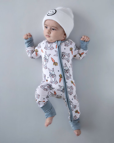 Bamboo Zip Romper by Rad Bunny - Soft, eco-friendly baby romper for comfort and style.