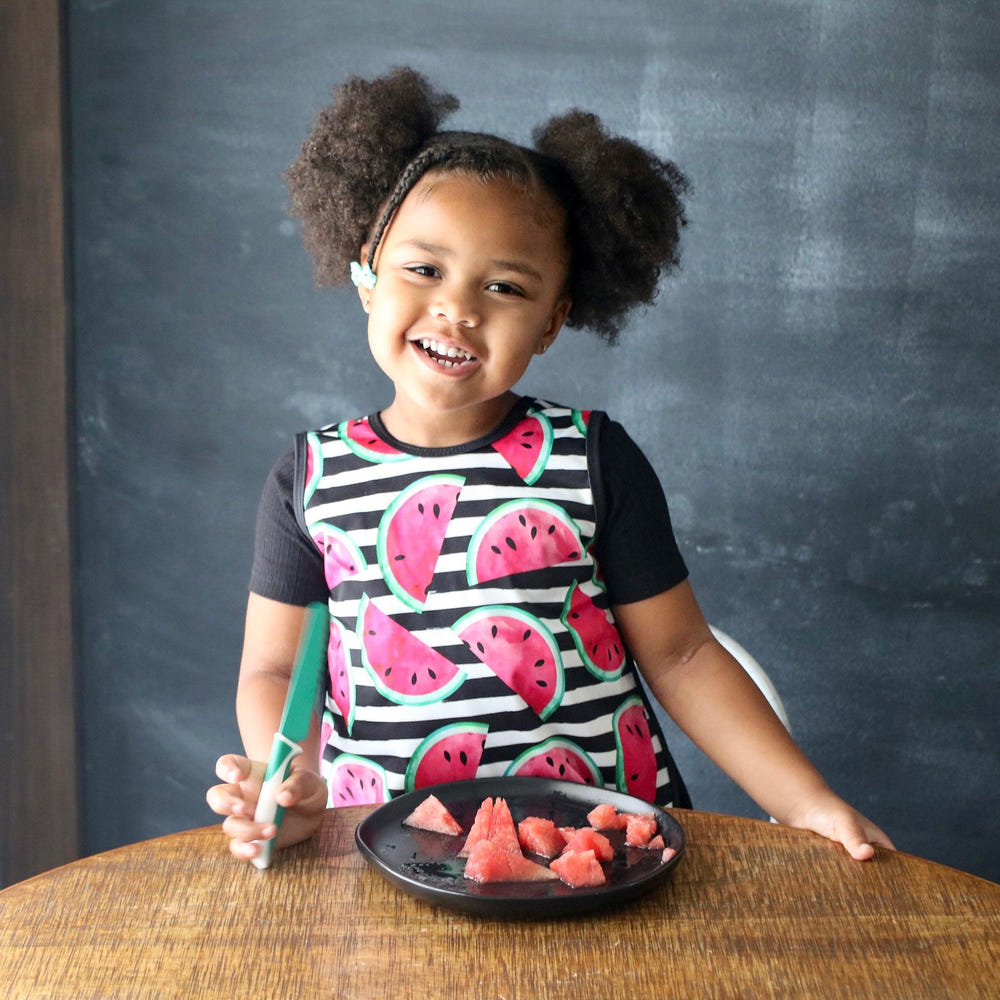 Summer Stripes Watermelon Bapron on sale - stylish and practical baby bib for mess-free mealtime fun.
