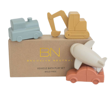 Colorful vehicle bath toy set for babies, featuring boats and cars for fun water play.