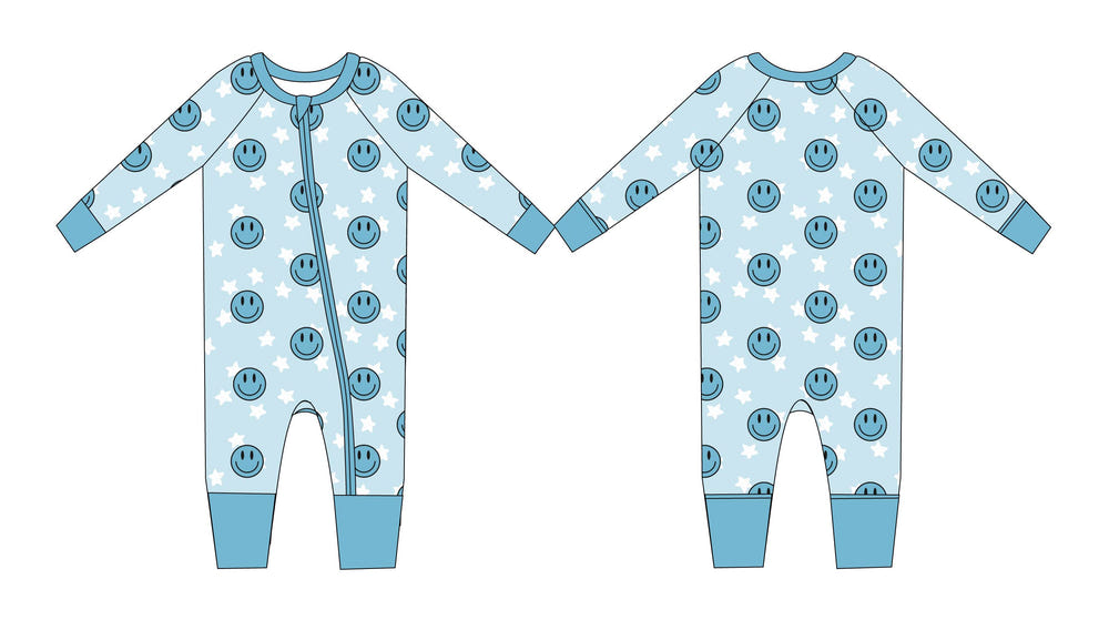 Blue Dreams Zippy: Cozy blue zip pajamas for babies, perfect for comfort and easy dressing.