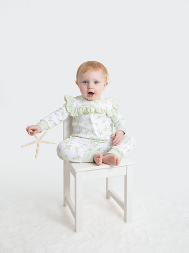 Organic Cotton Ruffled Romper - Green Starfish