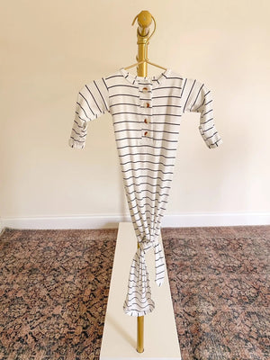 Knotted Baby Gown Set - Black Stripes (Newborn-3 months) - MOOGCO Baby