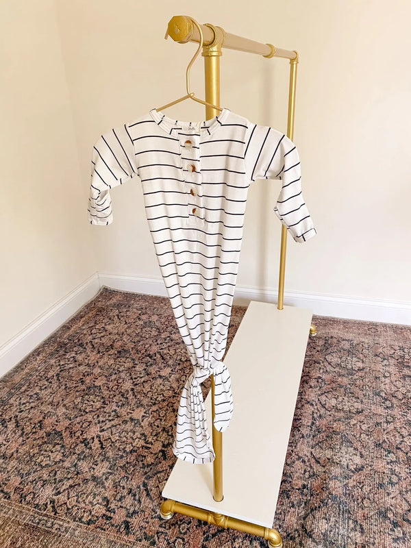 Knotted Baby Gown Set - Black Stripes (Newborn-3 months) - MOOGCO Baby