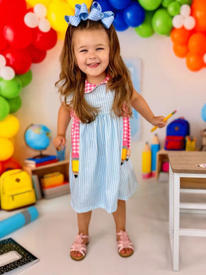 Back To School Girls Striped lapels Bow Dress