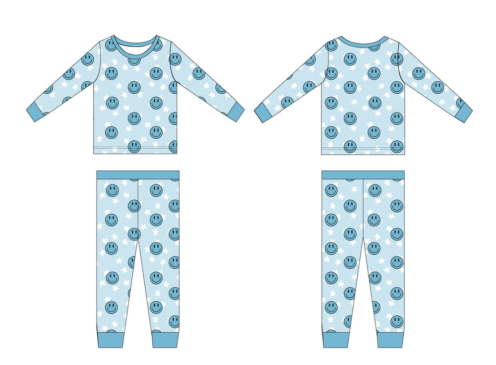 Blue Dreams Set sleepsuits and pyjamas for babies in soft blue fabric, perfect for cozy bedtime.