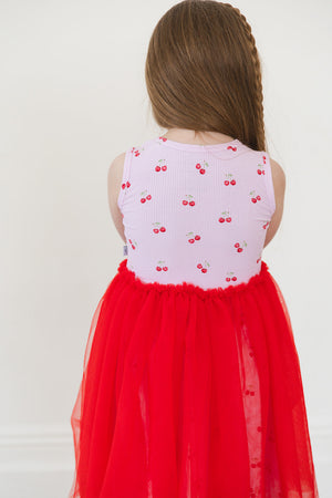 Cherry (ribbed) - Tulle Twirl Dress