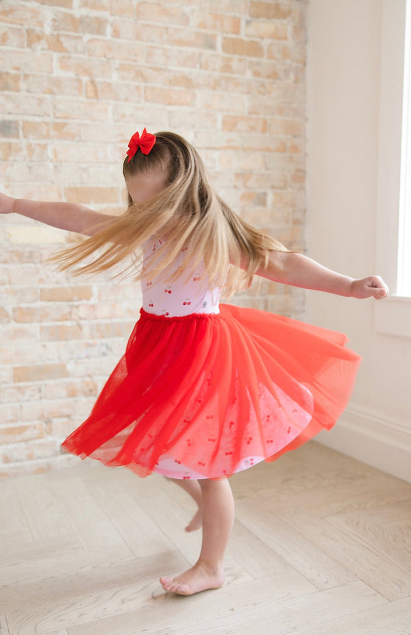 Cherry (ribbed) - Tulle Twirl Dress