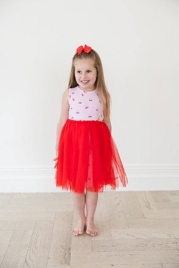 Cherry (ribbed) - Tulle Twirl Dress