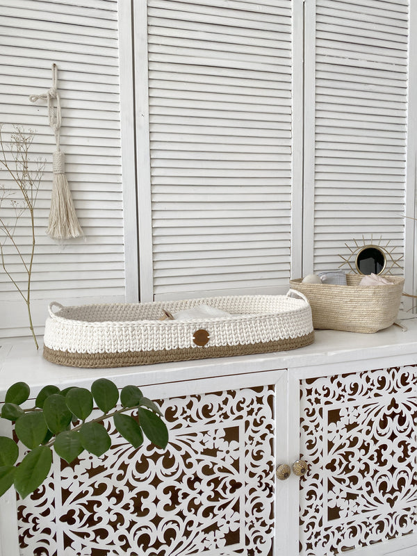 Boho Baby Changing Basket with Jute Accent