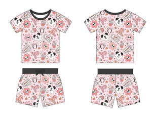 Oogie pink pocket short set for babies, perfect for playtime and comfort.
