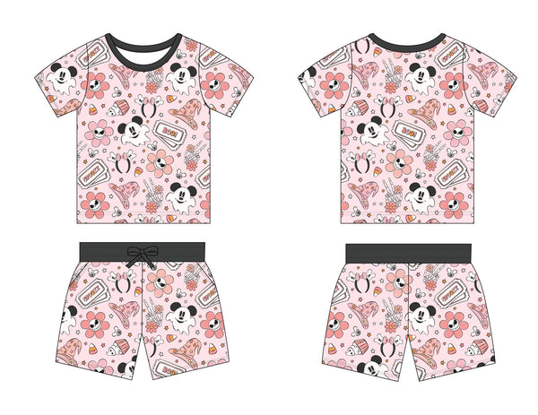 Oogie pink pocket short set for babies, perfect for playtime and comfort.