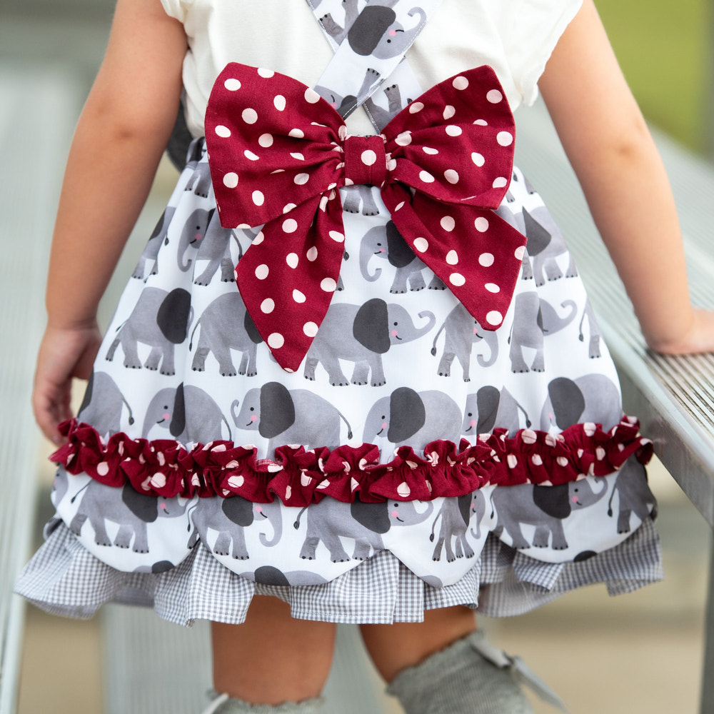 Ivory & Crimson Elephant Dress - MOOGCO Baby