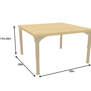Square Adjustable Kids Classroom Table – 30"×30", 17" to 25" Height