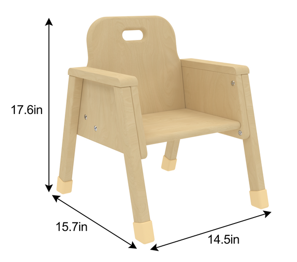 Toddler chair with 8" seat height, angled view showcasing its design and suitability for young children.