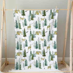 Honey Lemonade Minky Baby Blanket In the Woods olive green trees