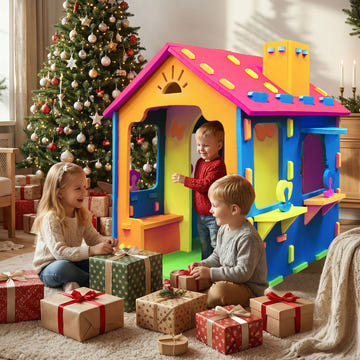 Indoor Cottage Playset with Roof and Chimney for Creative Play