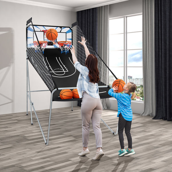 Foldable Double Electronic Basketball Game with 4 Balls Indoor for Kids & Family