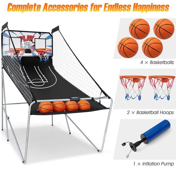 Foldable Double Electronic Basketball Game with 4 Balls Indoor for Kids & Family