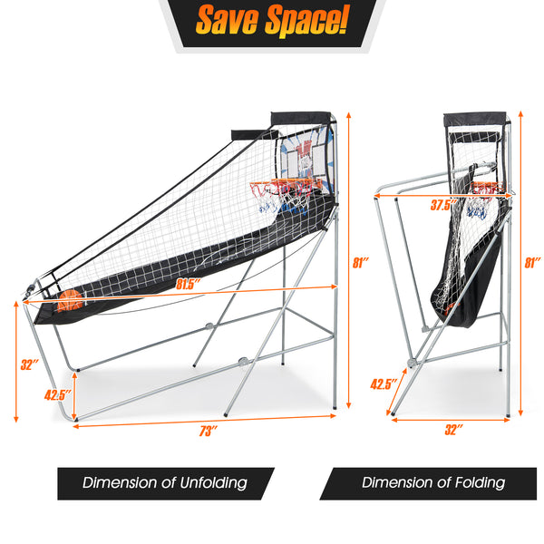 Foldable Double Electronic Basketball Game with 4 Balls Indoor for Kids & Family