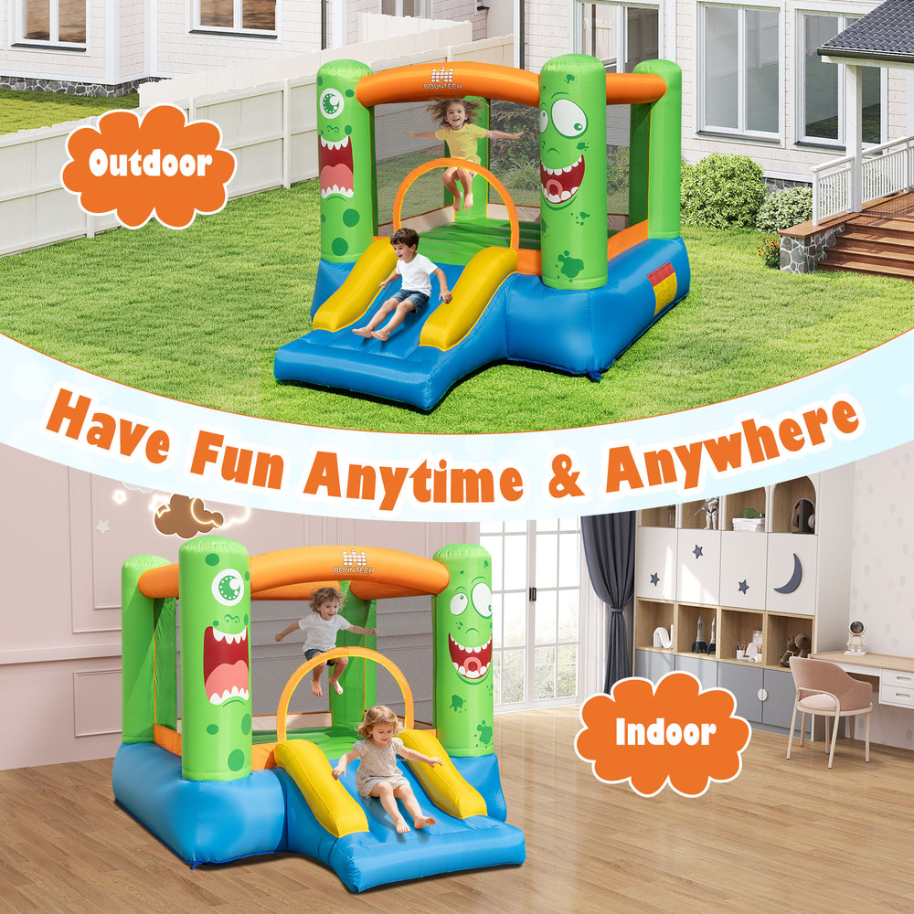 Inflatable Bounce House Monster Themed Bouncy Castle with Large Jumping Area and Slide 550W Blower Included