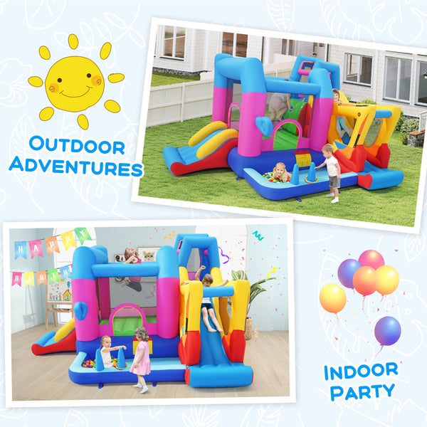 Inflatable Bounce House 8-in-1 Excavator Themed Kids Bouncer with 780W Blower