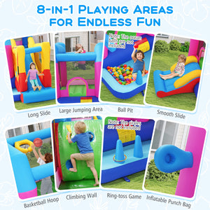 Inflatable Bounce House 8-in-1 Excavator Themed Kids Bouncer with 780W Blower