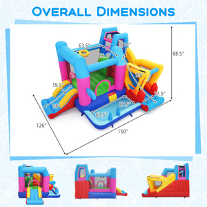 Inflatable Bounce House 8-in-1 Excavator Themed Kids Bouncer with 780W Blower